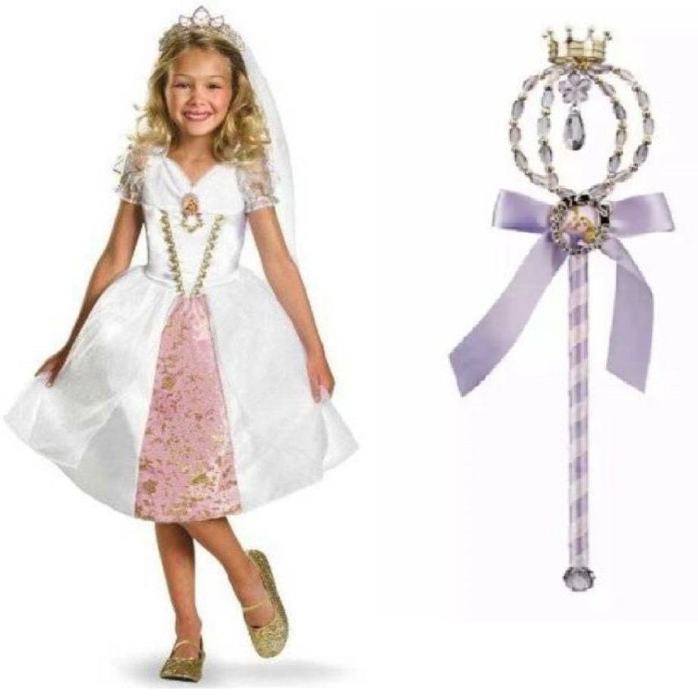 Disney Rapunzel Tangled Halloween Costume 3T/4T Dress, Veil, Wand Princess Girls